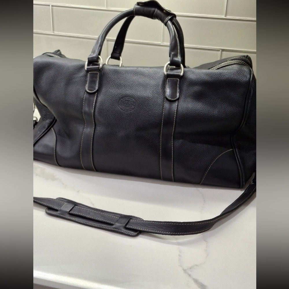 Black Pebbled Leather Weekender Carryall Duffle – Classic Roots Travel Bag - Picture 5 of 10